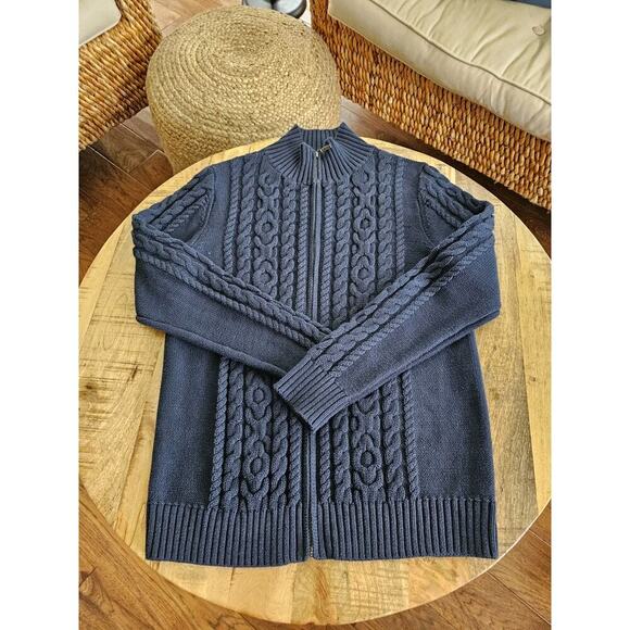 L.L Bean Navy Cableknit Cardigan Full Zip Sweater Women’s Size M Preppy - Picture 7 of 8
